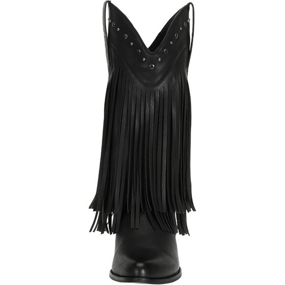 🆕 Women's Black Fringe Western Cowboy Boots Faux Leather Rodeo Style Footwear - Picture 3 of 7